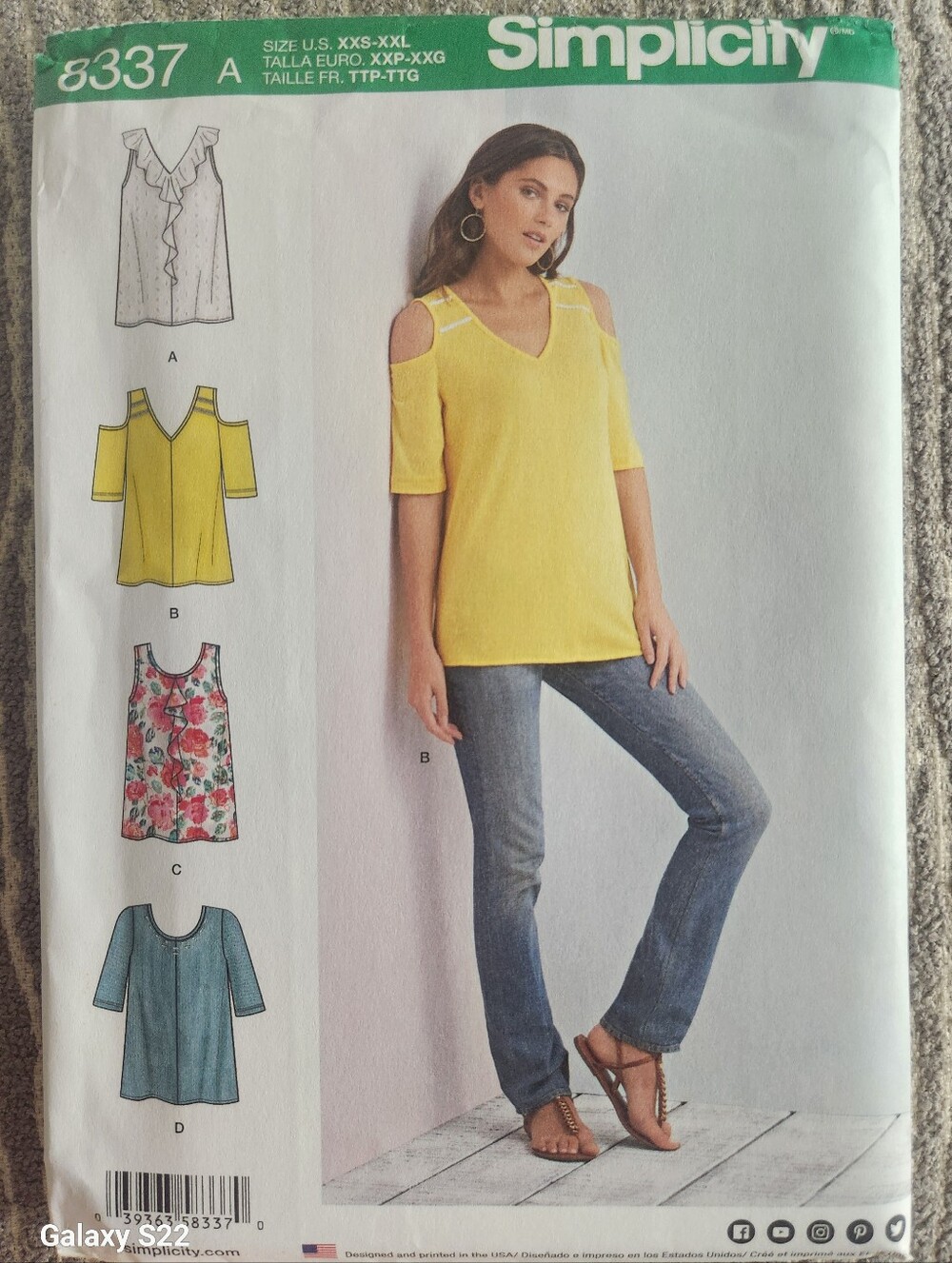 Simplicity 8337 Yellow Cold-Shoulder V-Neck Top Sewing Pattern